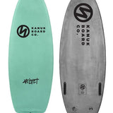 Kanuk x Velvet Burnsy Pro "Soft Pop" Wakesurf 2024 - A wakesurf board with a sleek design, featuring a subtle color scheme and a prominent "Burnsy Pro" logo.