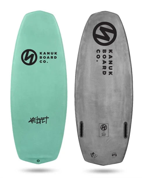 Kanuk x Velvet Burnsy Pro "Soft Pop" Wakesurf 2024 - A wakesurf board with a sleek design, featuring a subtle color scheme and a prominent "Burnsy Pro" logo.