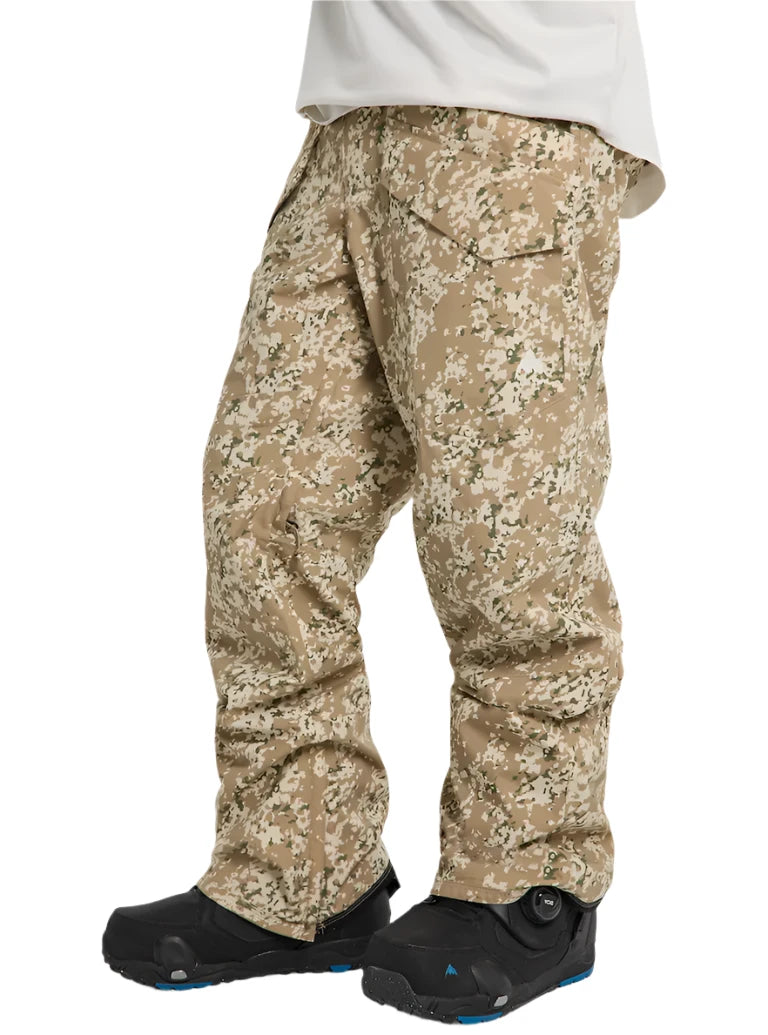 Burton Covert 2.0 2L Pants 2025 - A pair of tan snow pants with a camouflage pattern and black hardware.