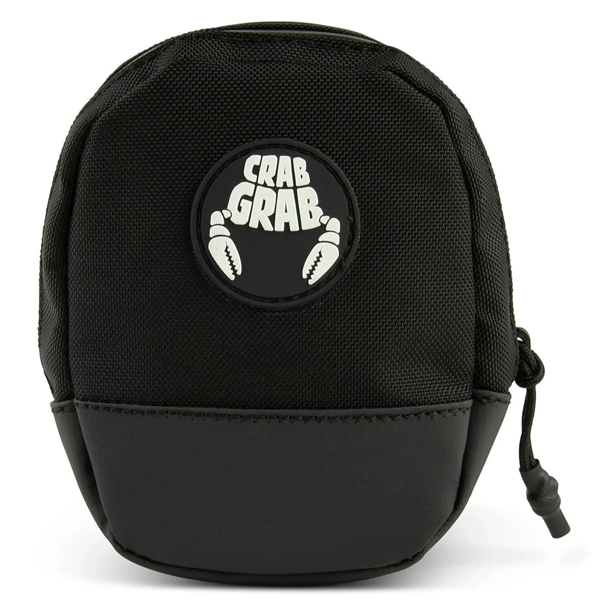 Crab Grab Mini Binding Bag 2025 - A small, black bag with a zippered top and a white logo featuring crab claws and the words "CRAB GRAB" in bold letters.
