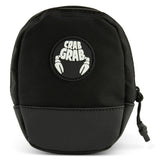 Crab Grab Mini Binding Bag 2025 - A small, black bag with a zippered top and a white logo featuring crab claws and the words "CRAB GRAB" in bold letters.