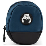 Crab Grab Mini Binding Bag 2025 - A small, dark blue bag with a black zipper and white logo featuring a crab claw holding the word "CRAB GRAB" in bold letters.