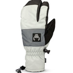 Crab Grab Men's Freak Trigger Mitt 2025 - A pair of white mittens with black trim and a black strap on the wrist, featuring a textured palm and thumb.