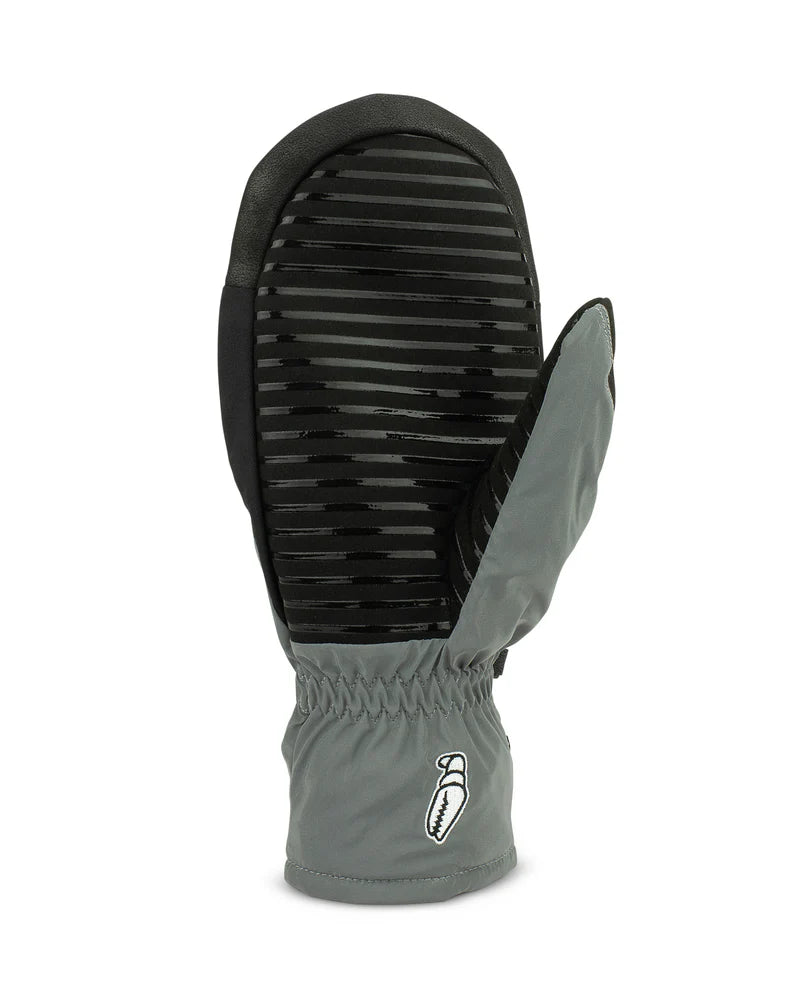 Crab Grab Punch Mitt 2025 - A black mitt with a textured palm and thumb, featuring a striped pattern on the back of the hand.