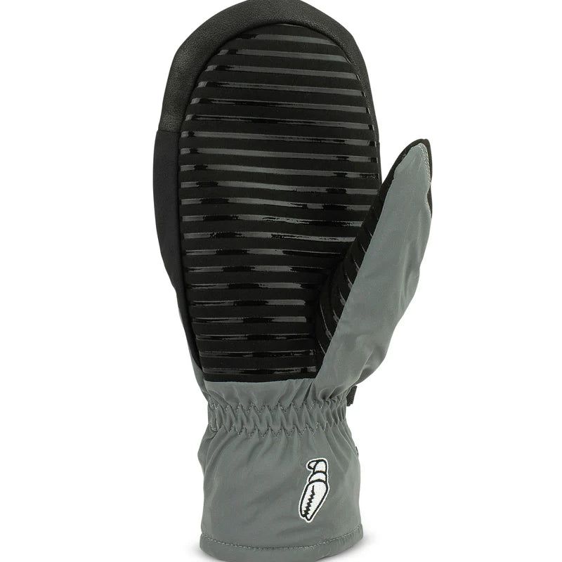 Crab Grab Punch Mitt 2025 - A black mitt with a textured palm and thumb, featuring a striped pattern on the back of the hand.