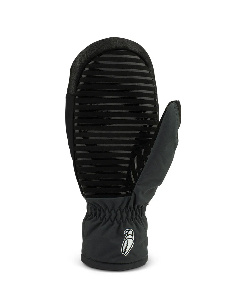 Crab Grab Punch Mitt 2025 - Black mitt with horizontal striped pattern on palm side and black strap on wrist.