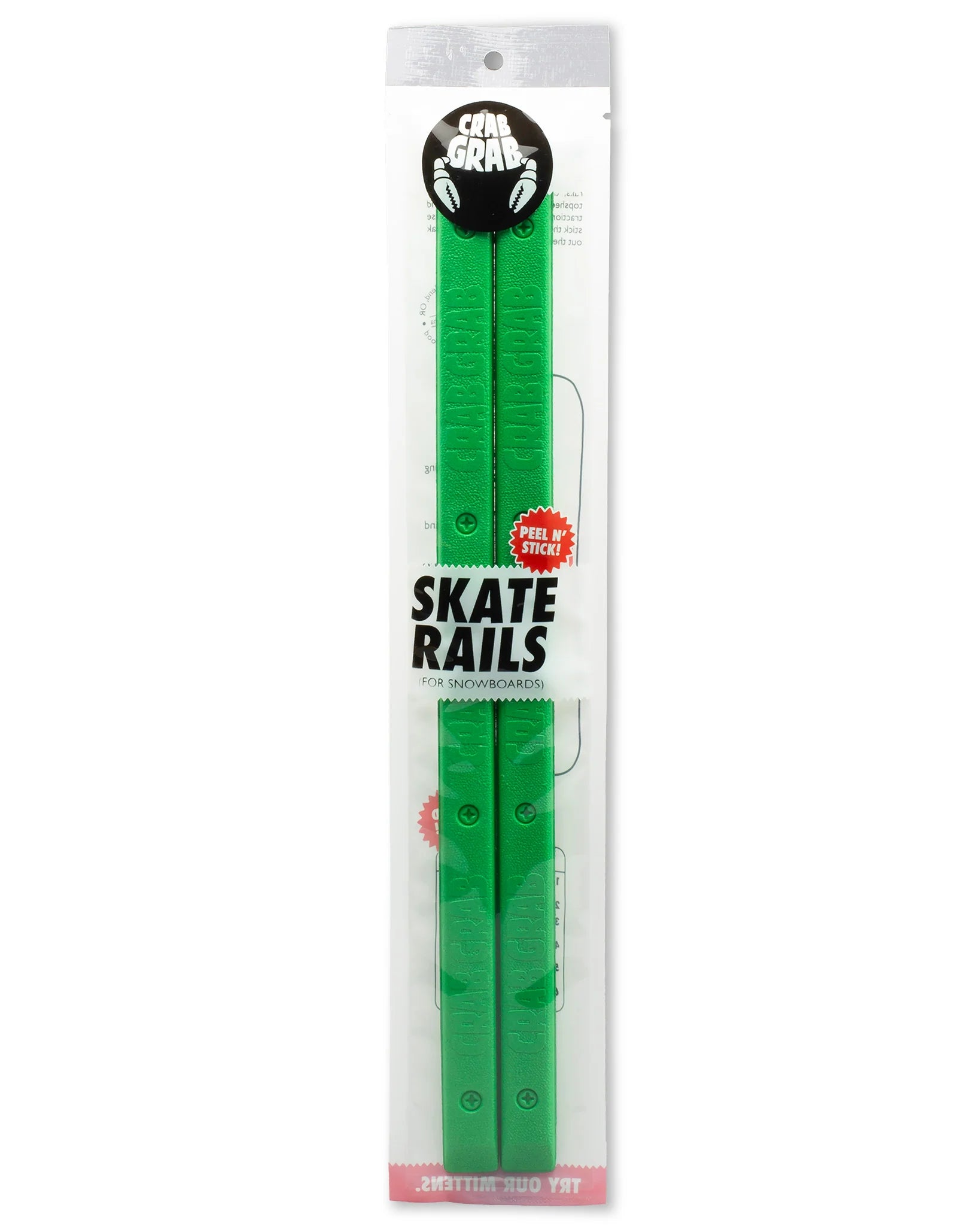 Crab Grab Skate Rails - Green skate rails with a textured surface, featuring a crab claw logo on top.