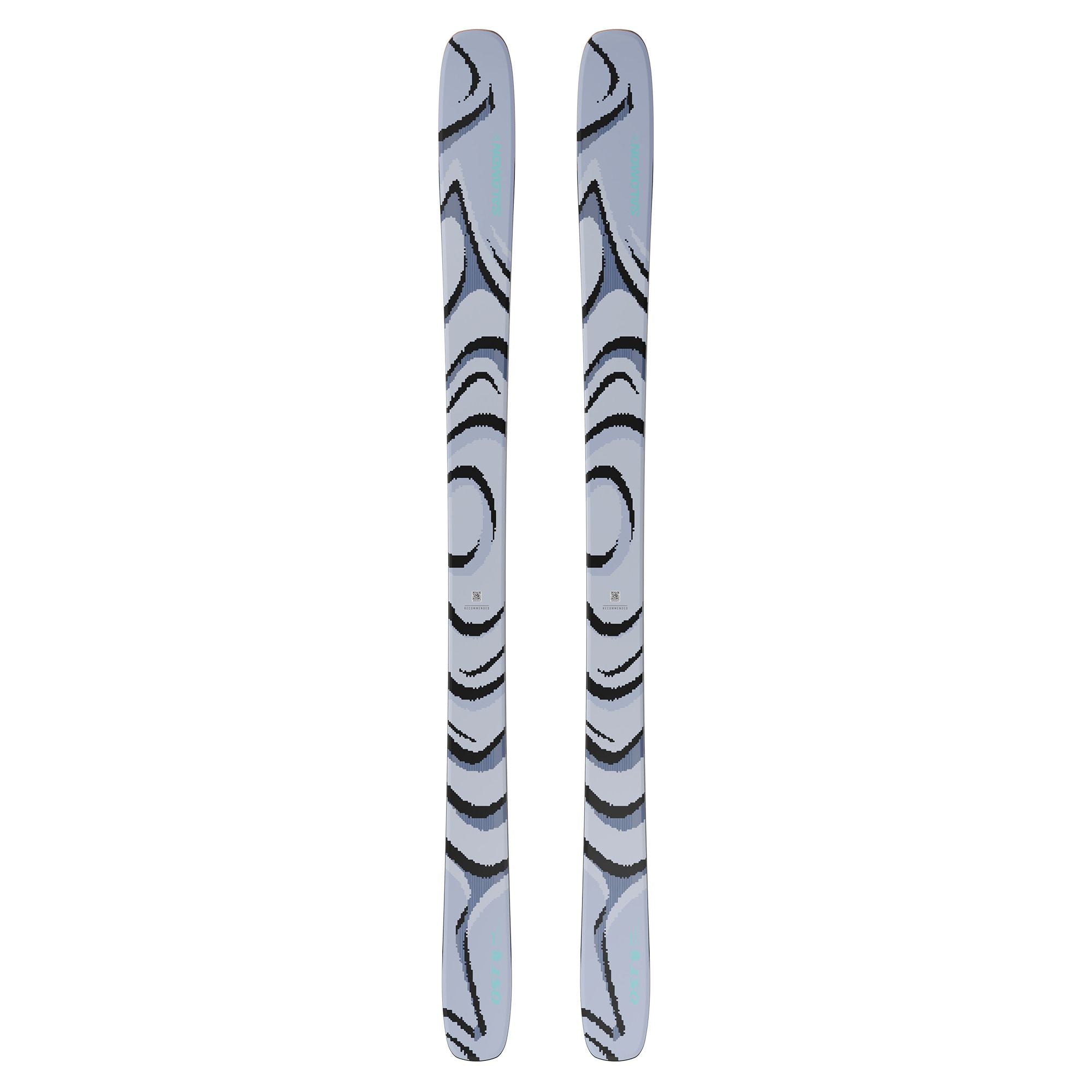 Salomon QST 100 Skis 2026 - A pair of skis with a light gray base and black swirl pattern on top.