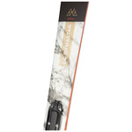 Dynastar M-Cross 99 Skis with SPX 14 Bindings - A pair of skis with a black and white marbled pattern on the top, featuring a light-colored wood grain strip in the middle.