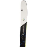 Dynastar M-Free 99 Skis 2025 - White skis with black and blue marbled pattern on top, black base, and yellow binding mounts.