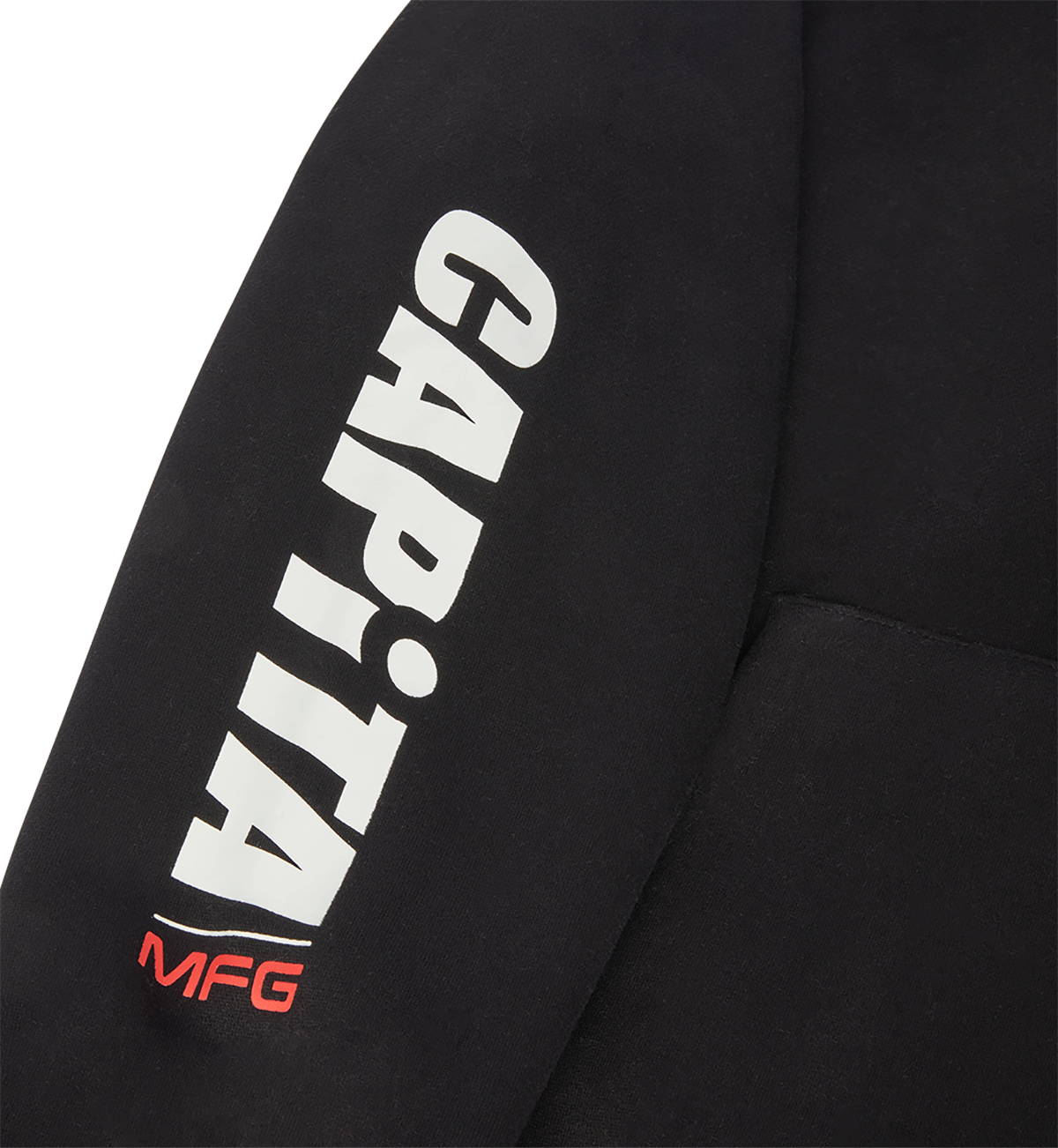 CAPiTA Dharma Hoodie 2026 - A black hoodie with a white logo on the chest and a small red tag on the left sleeve cuff.