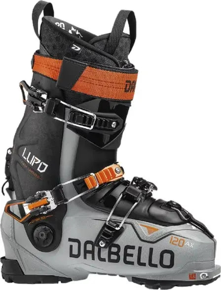 Dalbello Men's Lupo AX 120 Ski Boot 2023 - Black ski boot with white lettering and orange accents.