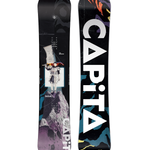 CAPiTA DOA Snowboard 2026 - A black snowboard with a white logo and text on top of a rocky mountain peak.