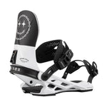 Arbor Hemlock Boss Dog Snowboard Binding 2025 - A black and white snowboard binding with a chain-link design on top of the footbed, featuring a star in the center.