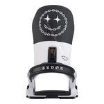 Arbor Hemlock Boss Dog Snowboard Binding 2025 - A black and white snowboard binding with a chain-link circle logo on top, featuring three sparkles in the center.