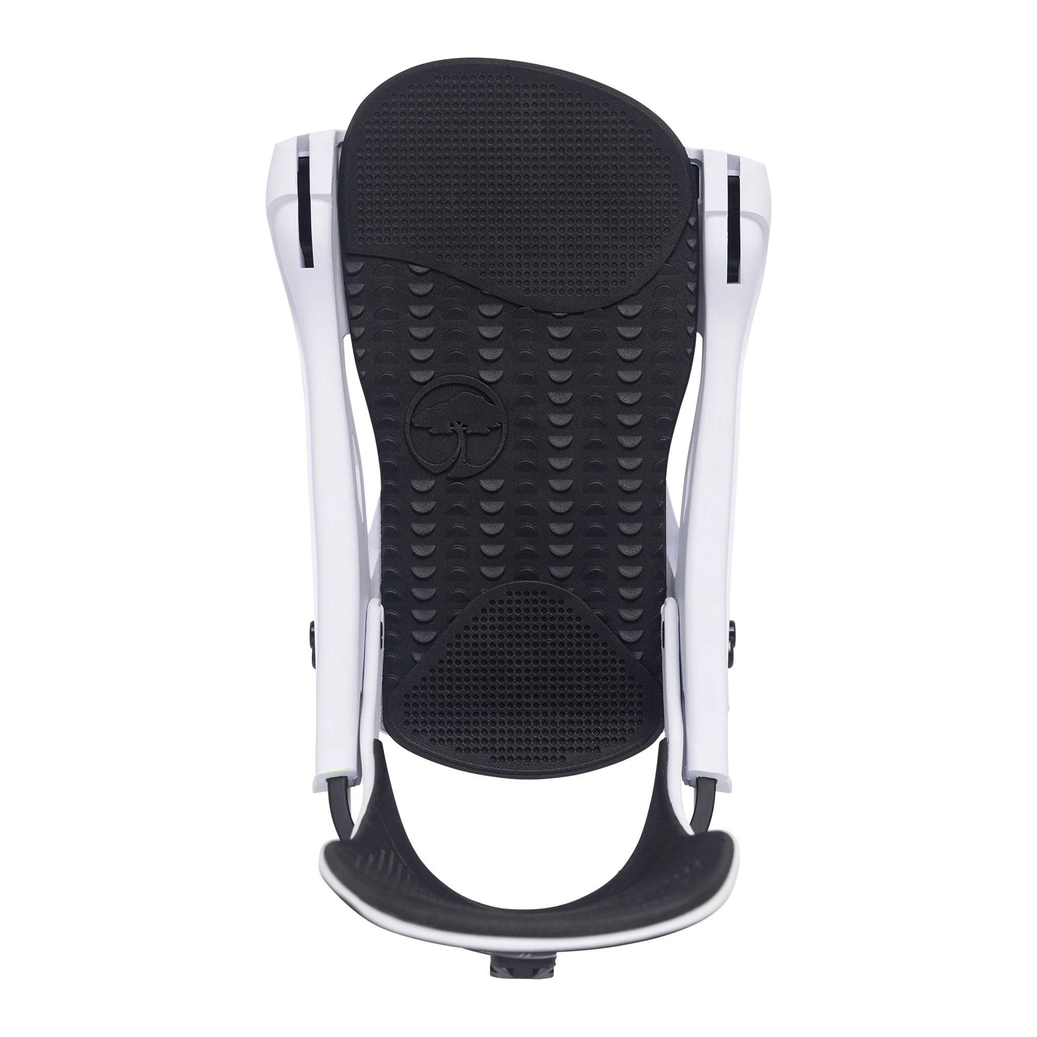 Arbor Hemlock Boss Dog Snowboard Binding - A black snowboard binding with a white logo on the top strap and a silver buckle.