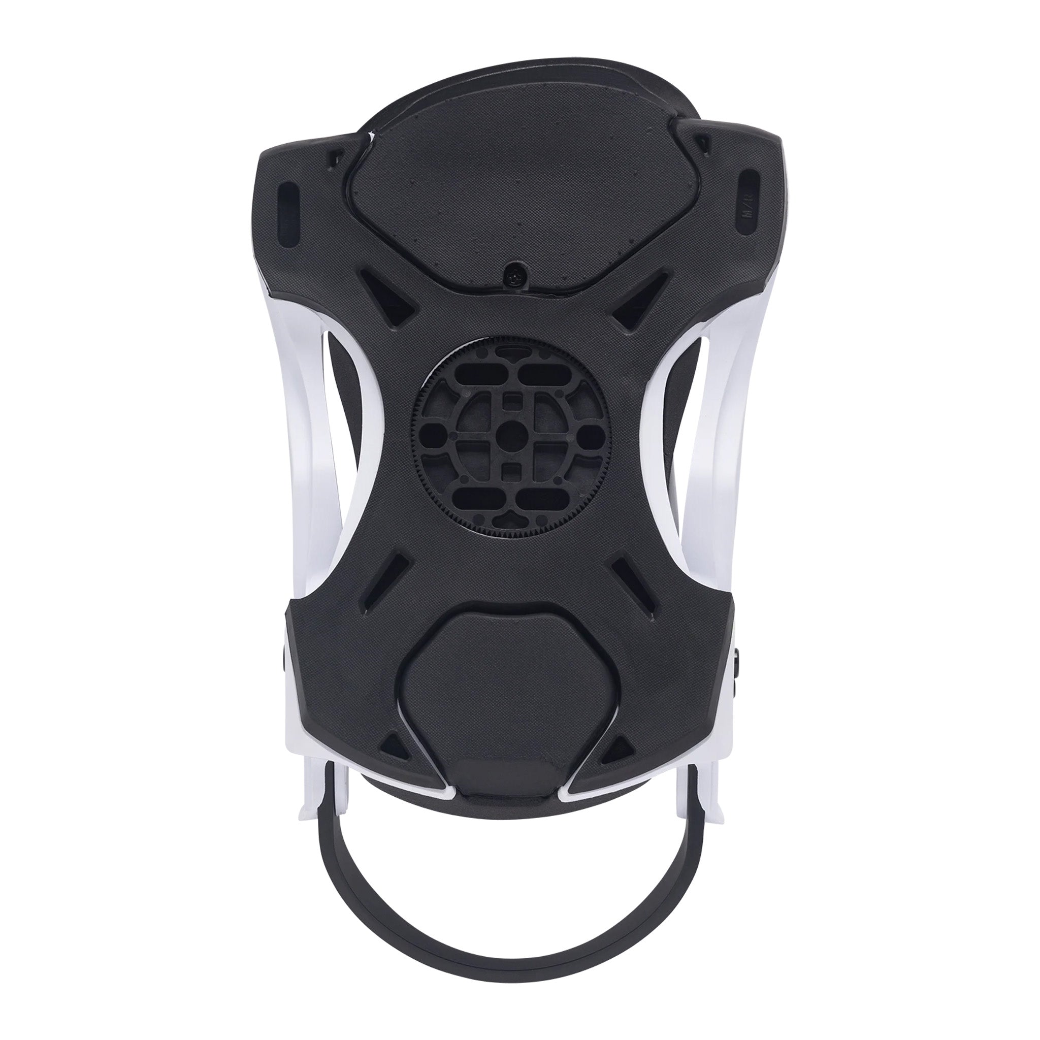 Arbor Hemlock Boss Dog Snowboard Binding 2025 - A black snowboard binding with a circular metal component on top and white accents.