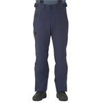 Descente Swiss Insulated Pant 2025 - A pair of dark gray insulated ski pants with a zippered pocket on the left thigh and two black buttons at the waistband.