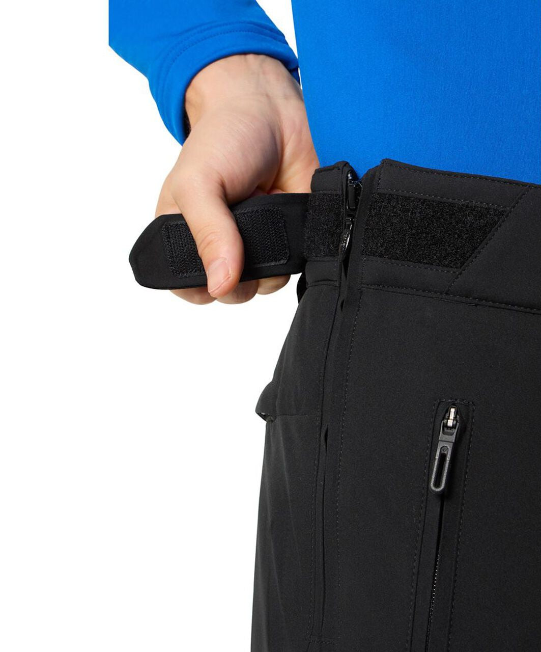 Descente Crown Insulated Pant 2025 - Black insulated ski pants with a zippered pocket on the side of one leg.