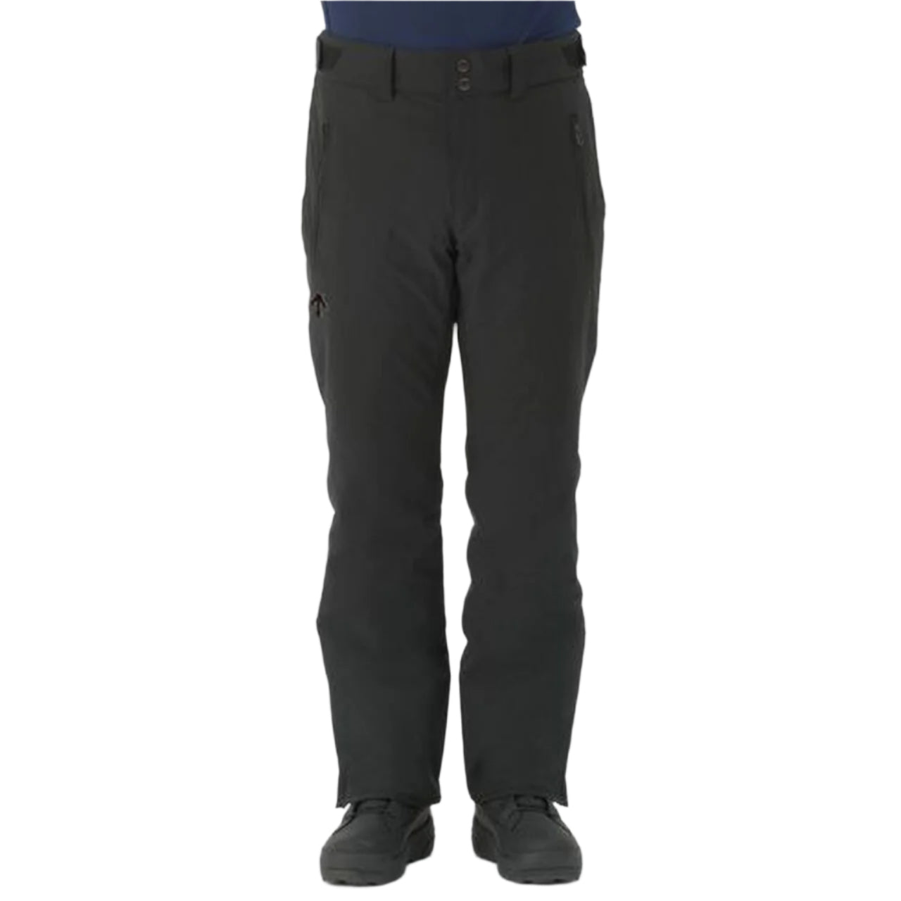 Descente Crown Insulated Pant 2025 - Black insulated ski pants with a zippered pocket on the right thigh and two black buttons at the waistband.