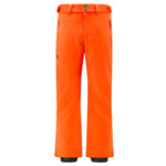 Descente Crown Insulated Pant 2025 - A pair of orange snow pants with a black logo on the left thigh and two belt loops at the waist.