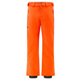 Descente Crown Insulated Pant 2025 - A pair of orange snow pants with a black logo on the left thigh and two belt loops at the waist.