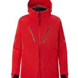 Descente Challenger Insulated Jacket - A red insulated jacket with a hood, featuring two zippered pockets on either side and a central zipper down the front.
