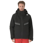 Descente Steep Insulated Jacket 2025 - A black jacket with a white logo on the left chest and a zipper down the front.