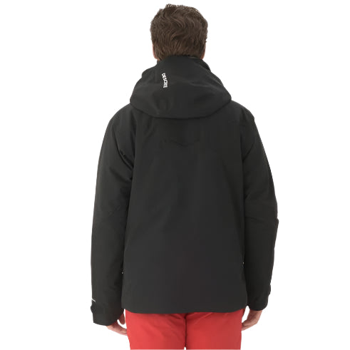 Descente Steep Insulated Jacket 2025 - A black jacket with a white logo on the left shoulder and a zipper running down the front.