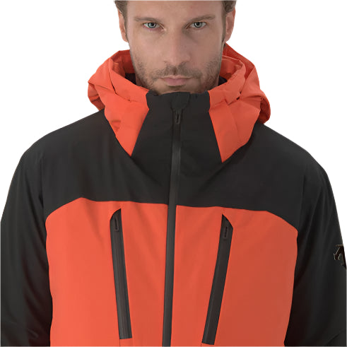 Descente Cody Insulated Jacket 2025 - A black jacket with a red stripe on the chest and sleeve cuffs.