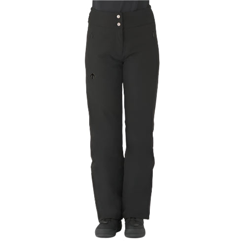 Descente Women's Giselle Insulated Pant 2025 - Black insulated ski pants with a zippered pocket on the right thigh and two white buttons at the waist.