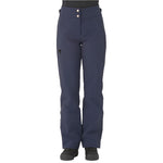 Descente Women's Giselle Insulated Pant 2025 - A pair of dark gray women's ski pants with a zippered pocket on the left thigh and two white buttons at the waist.