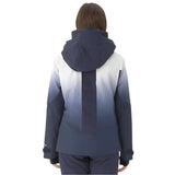 Descente Women's Swiss Insulated Jacket 2025 - A navy blue and white ombre jacket with a hood, featuring a gradient effect from dark to light.