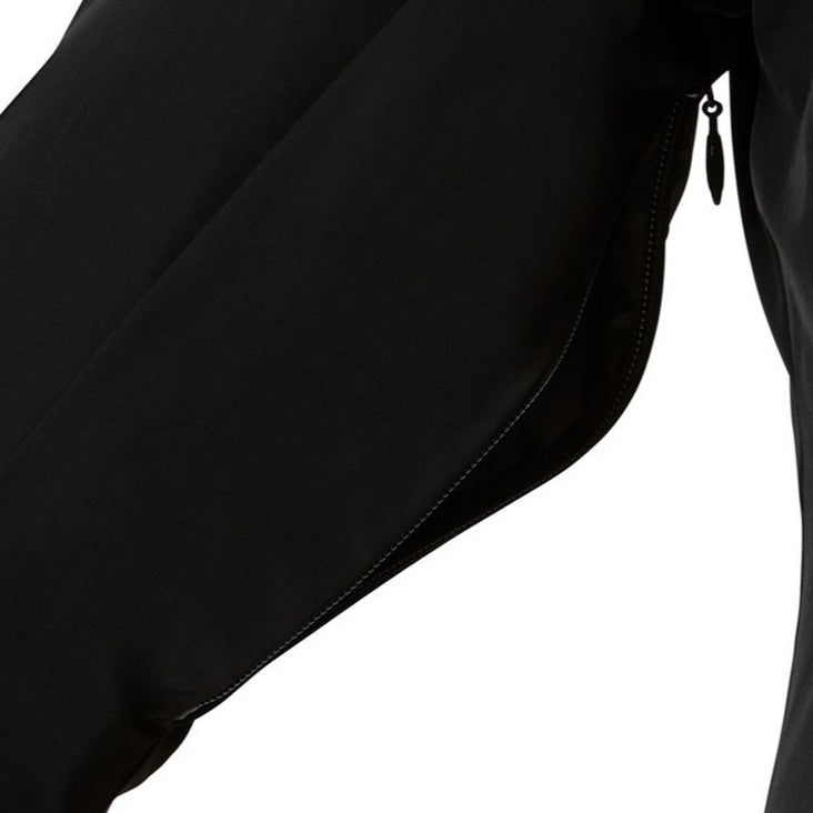 Descente Women's Kelly Insulated Jacket 2025 - A black jacket with a zipper and two zippered pockets on the front, featuring a white logo on the left chest.