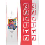 CAPiTA Aeronaut Snowboard 2025 - White snowboard with a colorful abstract design on top and bottom, featuring a blue rectangle with pink and yellow shapes.