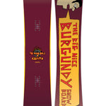 CAPiTA Big Nice Burgundy Snowboard 2025 - A burgundy snowboard with a distinctive "Big Nice" logo on its top surface.