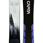 CAPiTA Mega Mercury Snowboard 2025 - A black snowboard with a white logo and blue accents.
