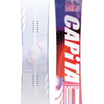 CAPiTA Pathfinder Camber Snowboard 2025 - A snowboard with a predominantly white base and subtle blue accents, featuring a distinctive logo on its top surface.