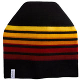 SPEED DEMON TALL BEANIE 2024 - A black beanie with yellow and orange stripes at the top.