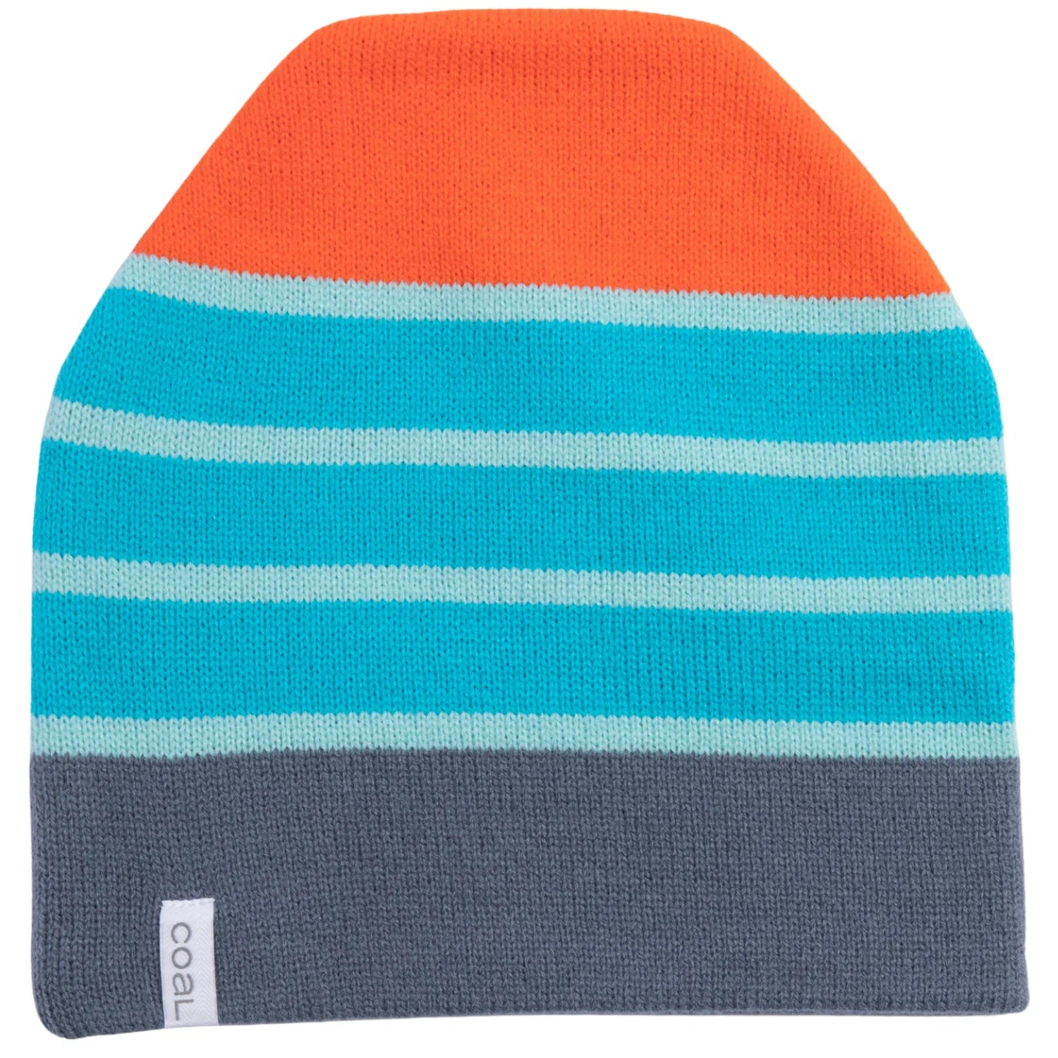 SPEED DEMON TALL BEANIE 2024 - A tall beanie with a folded cuff in orange, blue and gray stripes.