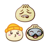 Stompcharms - Dim Sum Darlings are depicted in a circular shape with three distinct sections, each featuring a different design.