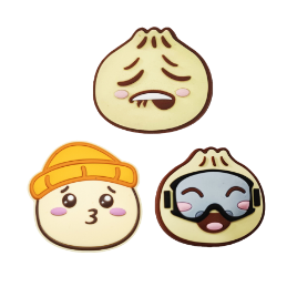 Stompcharms - Dim Sum Darlings are depicted in a circular shape with three distinct sections, each featuring a different design.