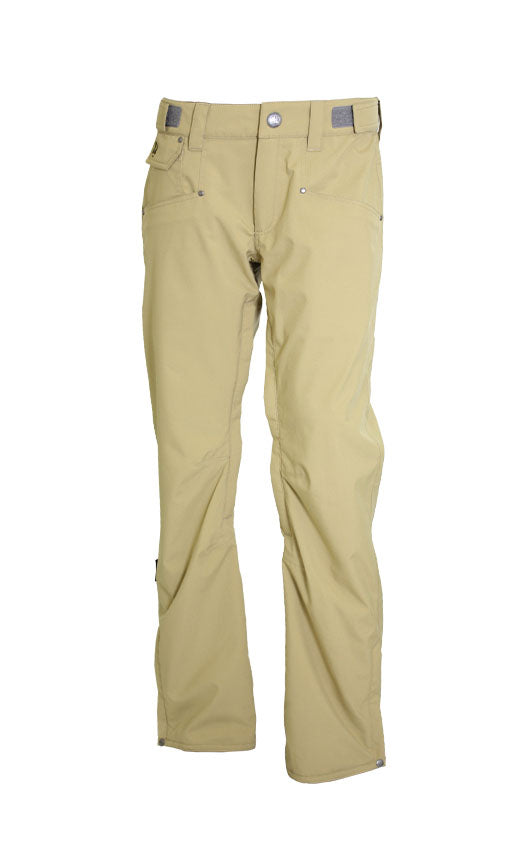 Turbine E2F Shell Pant 2025 - A pair of khaki-colored pants with a gray label on the back waistband.