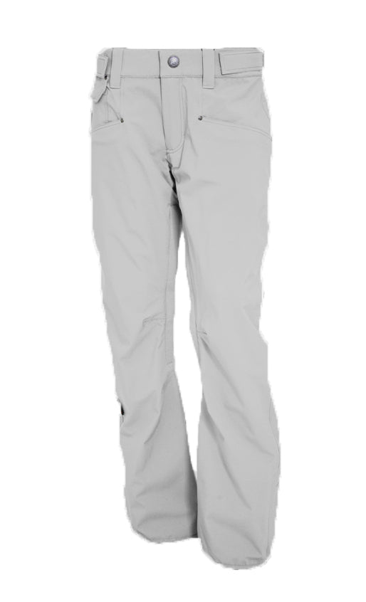 Turbine E2F Shell Pant 2025 - A pair of light gray snow pants with a belt and two zippered pockets on the back.