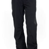 Black shell pants with belt loops, button waist, and zip fly