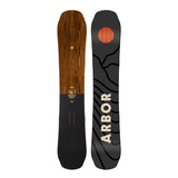 Arbor Element Rocker Snowboard 2025 - A brown snowboard with a white logo and text on top of it.