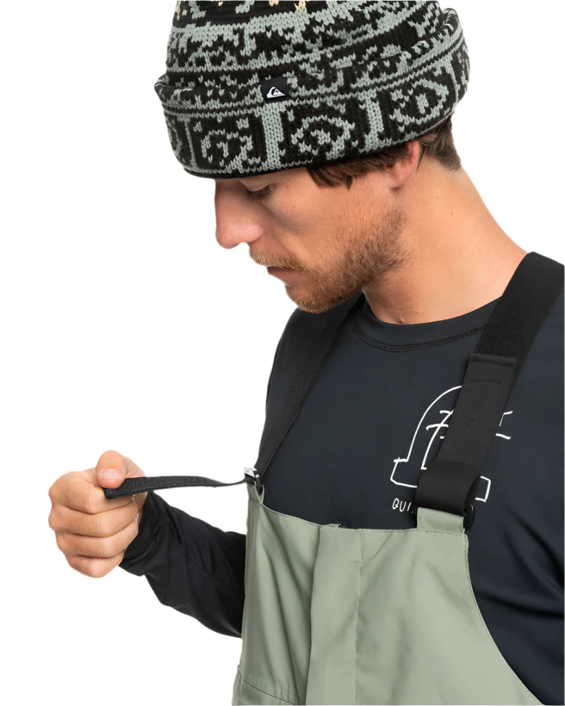 Quiksilver Utility Shell Bib 2025 - Black bib with white logo on left thigh and silver zipper.