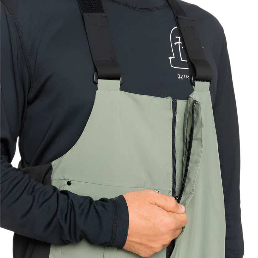 Quiksilver Utility Shell Bib 2025 - A pair of olive green snow pants with a zippered front and adjustable straps.