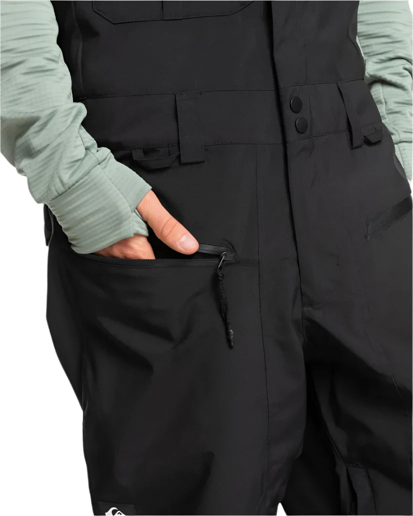 Quiksilver Utility Shell Bib - A black bib with a zippered front, two chest pockets, and one back pocket.