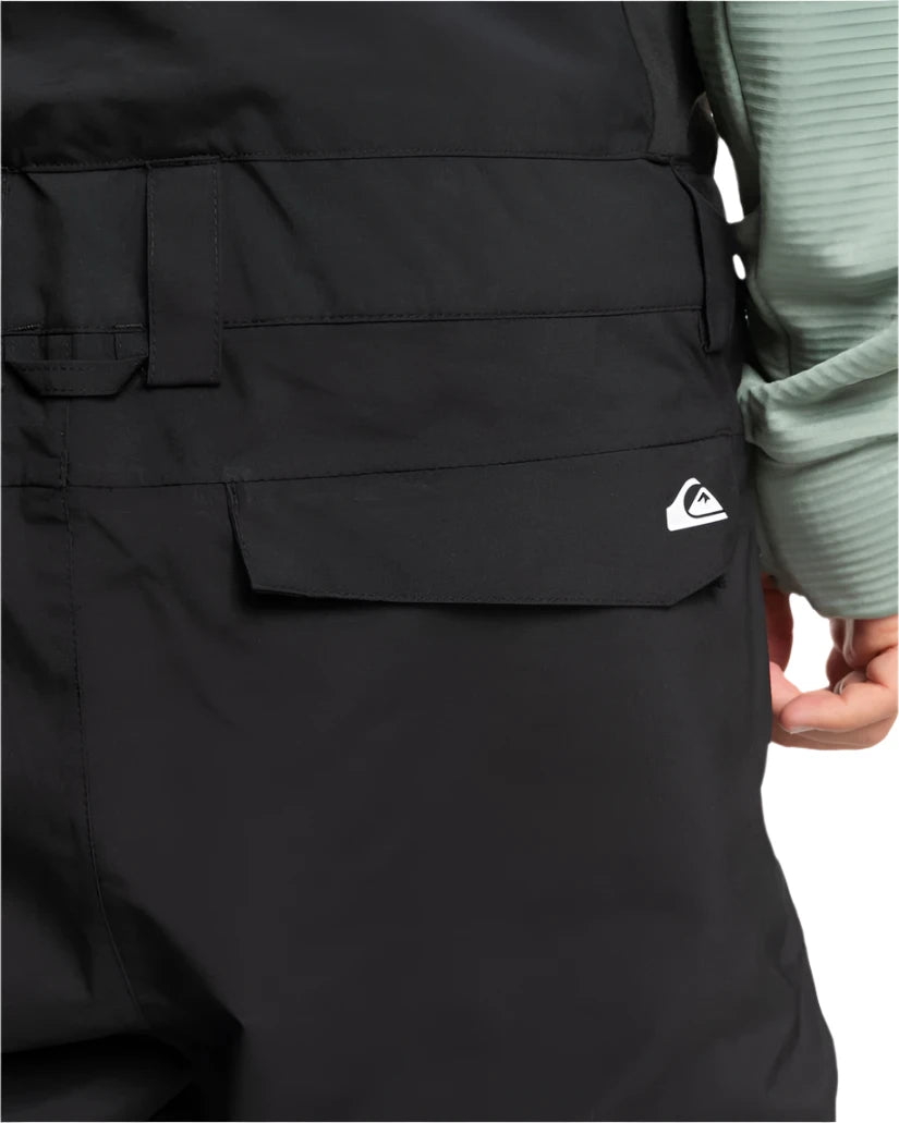 Quiksilver Utility Shell Bib 2025 - Black bib with white logo on left thigh pocket.